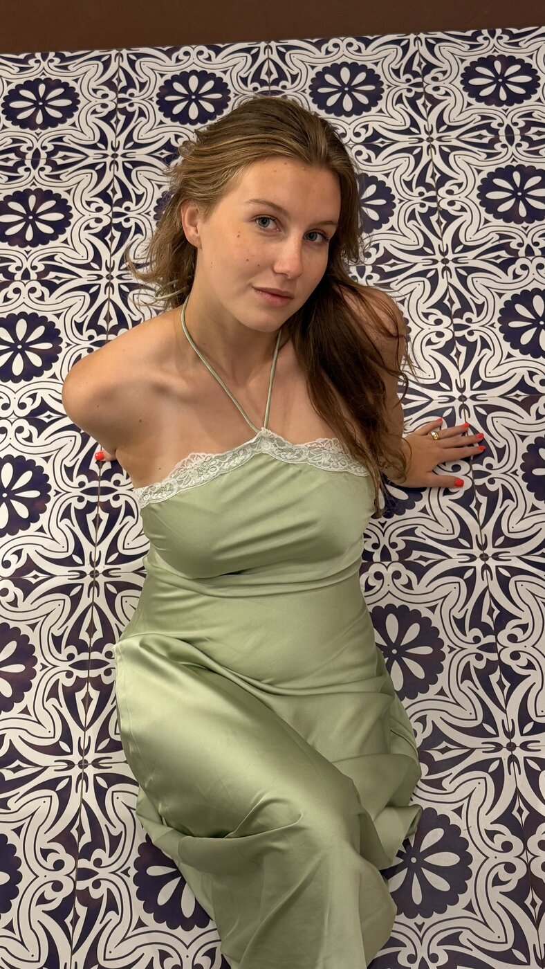 Green satin dress